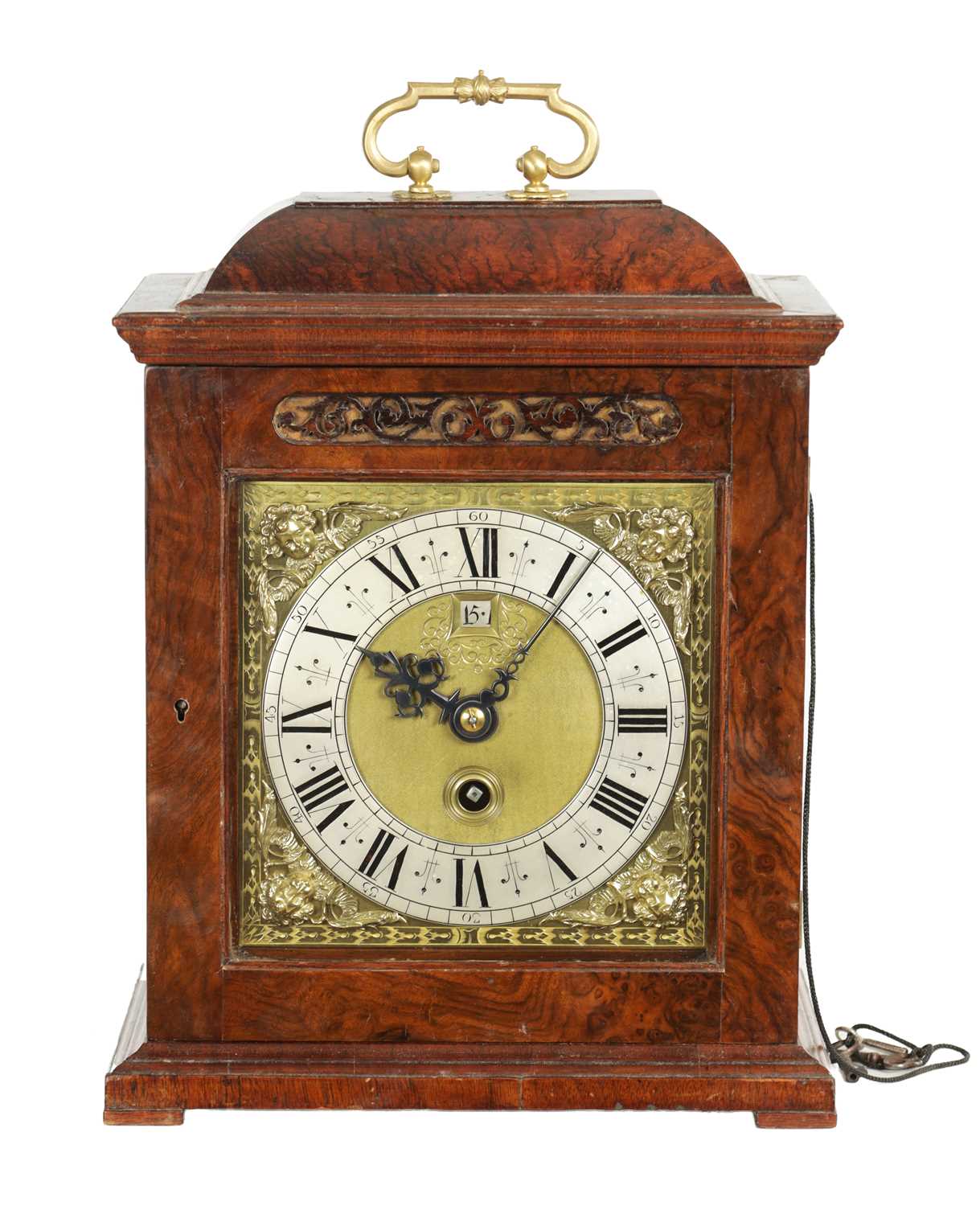 Lot 1328 - FROMANTEEL, AN EARLY 18TH CENTURY AND LATER BURR WALNUT EIGHT-DAY SINGLE FUSEE QUARTER REPEATING TABLE CLOCK