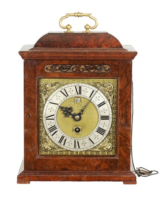Lot 1328 - FROMANTEEL, AN EARLY 18TH CENTURY AND LATER BURR WALNUT EIGHT-DAY SINGLE FUSEE QUARTER REPEATING TABLE CLOCK