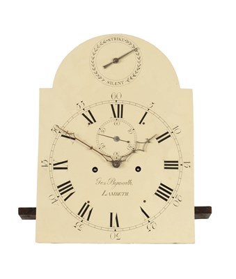 Lot 1311 - GEORGE BAYWORTH, LONDON. A LATE 18TH CENTURY 12" PAINTED ARCHED DIAL LONGCASE CLOCK MOVEMENT