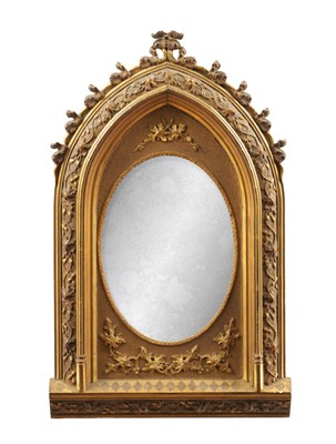 Lot 1581 - A GOOD EARLY 20TH CENTURY FRENCH GOTHIC GILT GESSO HANGING MIRROR