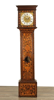 Lot 1322 - WILLIAM COOPER, COLCHESTER. AN EARLY 18TH CENTURY EIGHT-DAY FLORAL MARQUETRY INLAID LONGCASE CLOCK