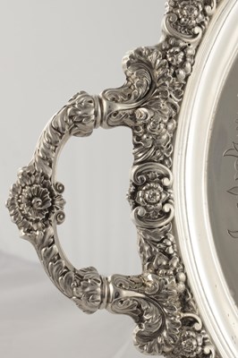 Lot 140 - A LARGE LATE 19TH CENTURY OVAL SILVER TWIN HANDLED TRAY