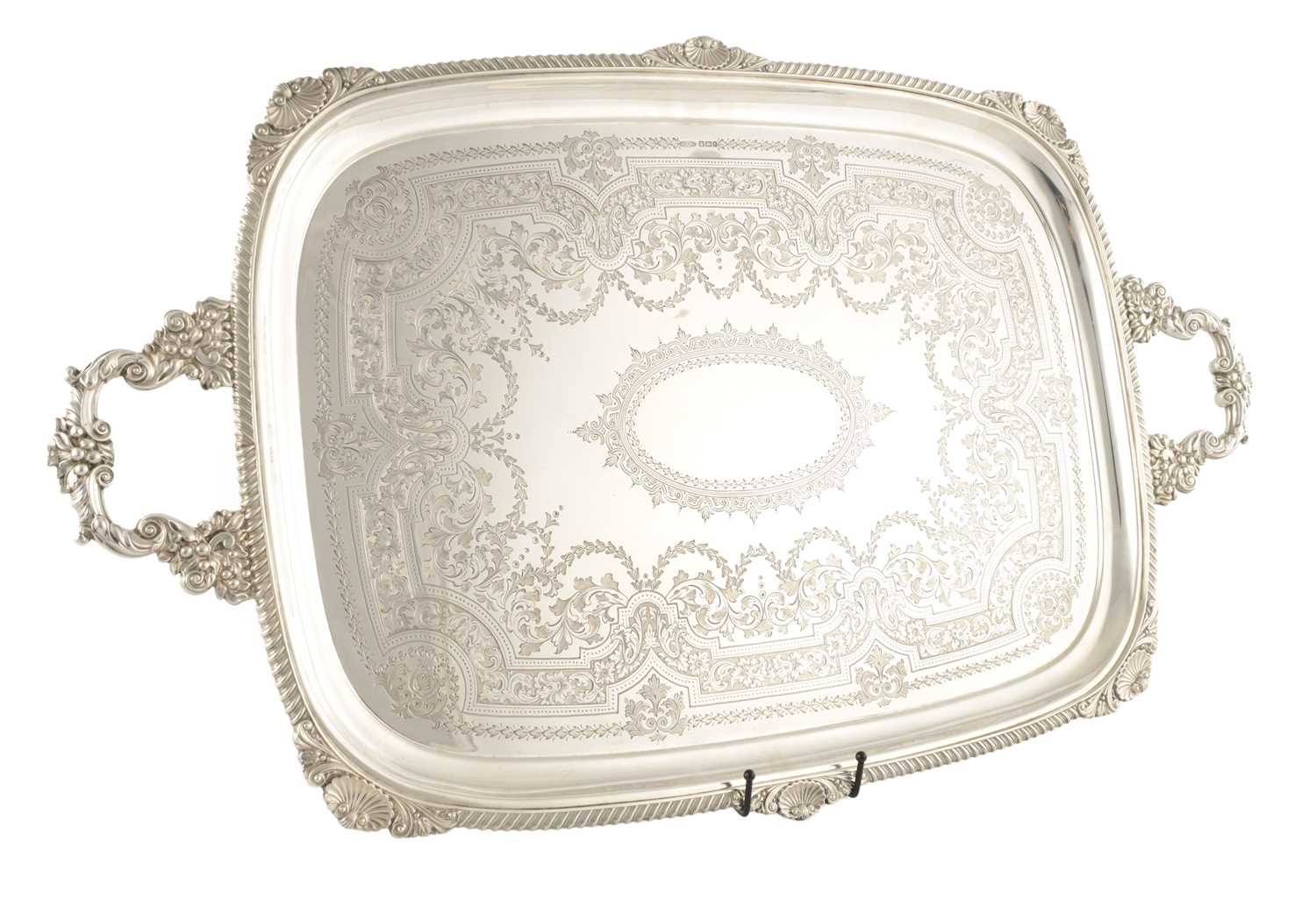 Lot 86 - A LARGE LATE 19TH CENTURY SILVER TWIN HANDLED TRAY
