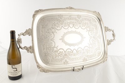 Lot 86 - A LARGE LATE 19TH CENTURY SILVER TWIN HANDLED TRAY