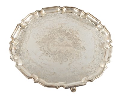 Lot 195 - A LATE 19TH CENTURY CASED SILVER SALVER