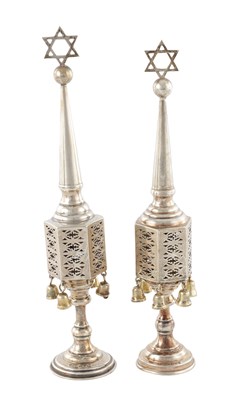 Lot 198 - TWO MID 20TH CENTURY JEWISH SILVER SPICE TOWERS