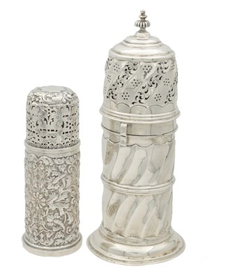 Lot 141 - TWO LATE 19TH CENTURY SILVER SUGAR CASTERS