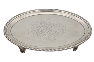 Lot 130 - A GEORGE III OVAL SILVER SALVER