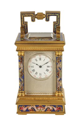 Lot 1321 - A LATE 19TH CENTURY FRENCH CHAMPLEVE ENAMEL MINIATURE TIMEPIECE CARRIAGE CLOCK