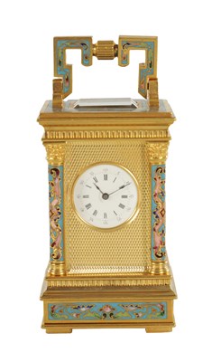 Lot 1373 - A LATE 19TH CENTURY FRENCH CHAMPLEVE ENAMEL MINIATURE TIMEPIECE CARRIAGE CLOCK