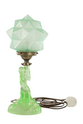 Lot 12 - AN ART DECO WALTHER AND SOHNE GREEN GLASS TABLE LAMP