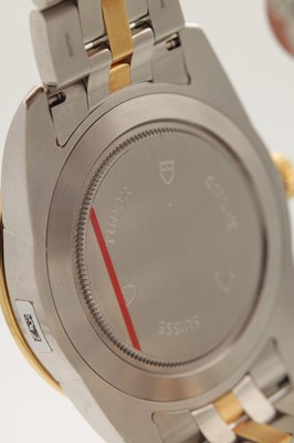 Lot 1222 - A GENTLEMAN'S STEEL AND GOLD TUDOR GLAMOUR DOUBLE DATE AUTOMATIC WRIST WATCH