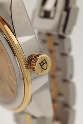 Lot 1222 - A GENTLEMAN'S STEEL AND GOLD TUDOR GLAMOUR DOUBLE DATE AUTOMATIC WRIST WATCH