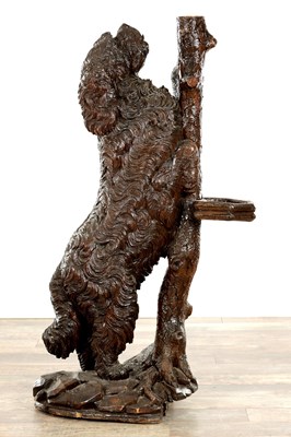 Lot 818 - A RARE 19TH CENTURY CARVED LINDEN WOOD BLACK FOREST STICK STAND FORMED A STANDING DOG