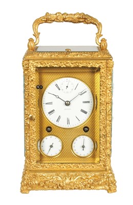 Lot 1337 - FREDERICK COURVOISIER, LA CHAUX DE FONDS. A RARE AND EARLY GRAND SONNERIE CARRIAGE CLOCK WITH SECONDS AND CALENDAR