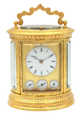 Lot 1279 - A LARGE LATE 19TH CENTURY FRENCH OVAL CASED FULLY ENGRAVED GRAND SONNERIE CARRIAGE CLOCK WITH CALENDAR WORK