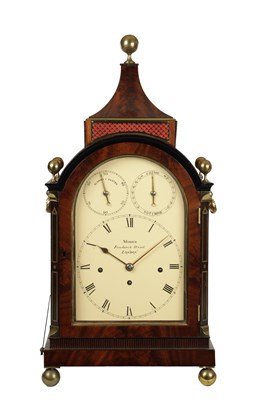 Lot 1327 - MORICE, FENCHURCH STREET, LONDON. A GOOD FLAMED MAHOGANY AND BRASS INLAID THREE TRAIN FUSEE BRACKET CLOCK