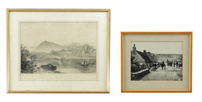Lot 727 - A 19TH/20TH CENTURY LITHOGRAPH OF CONISTON WATER WITH A FRANK MEADOW SUTCLIFFE (1853 - 1941) PHOTOGRAPH