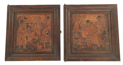 Lot 822 - A PAIR OF 17TH CENTURY CARVED AND INLAID WOOD PANELS POSSIBLY AUGSBURG