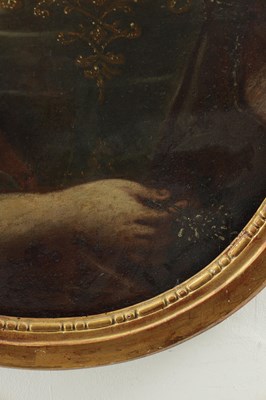 Lot 656 - AN 18TH CENTURY OIL ON CANVAS OVAL HALF LENGTH PORTRAIT OF A YOUNG LADY