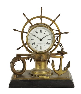 Lot 1383 - A LATE 19TH CENTURY FRENCH INDUSTRIAL GILT BRASS AND SLATE MARBLE MARITIME MANTEL CLOCK