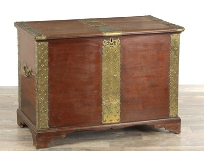 Lot 1625 - A GEORGE II MAHOGANY AND BRASS BOUND SILVER CHEST