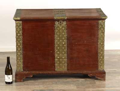 Lot 1625 - A GEORGE II MAHOGANY AND BRASS BOUND SILVER CHEST