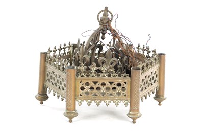 Lot 941 - A LATE 19TH CENTURY GOTHIC STYLE BRASS HANGING LIGHT