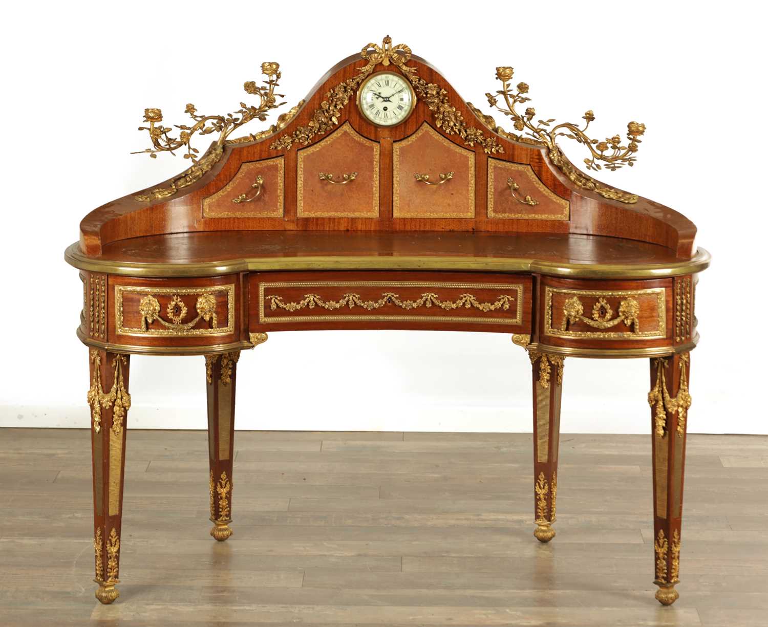 Lot 1553 - A LATE 19TH CENTURY STYLE FRENCH MAHOGANY AND ORMOLU MOUNTED BONHEUR DU JOUR IN THE MANNER OF FRANCOIS LINKE