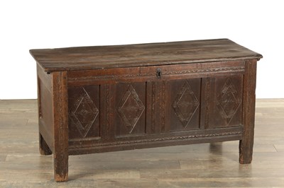 Lot 1633 - A 17TH CENTURY OAK JOINED COFFER