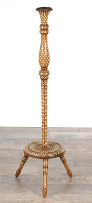 Lot 595 - A RARE AND FINE ANGLO INDIAN TURNED HARDWOOD IVORY INLAID HOSHIARPUR LAMP