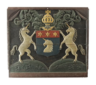 Lot 912 - A 19TH CENTURY CARVED WOOD ARMORIAL HERALDIC COAT OF ARMS OF CHESTER