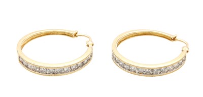 Lot 315 - A PAIR OF 14CT GOLD AND DIAMOND HOOP EARRINGS