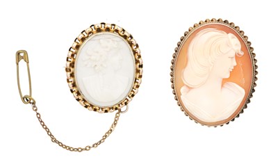 Lot 377 - TWO 9CT GOLD AND CORAL CAMEO