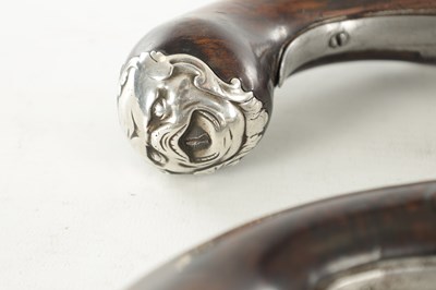 Lot 625 - WILSON, LONDON. A RARE PAIR OF 18TH CENTURY FLINTLOCK SILVER-MOUNTED 'QUEEN-ANNE' PISTOLS