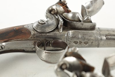 Lot 625 - WILSON, LONDON. A RARE PAIR OF 18TH CENTURY FLINTLOCK SILVER-MOUNTED 'QUEEN-ANNE' PISTOLS