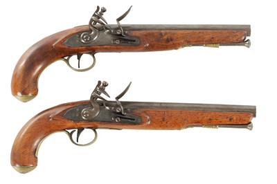 Lot 626 - A GOOD PAIR OF GEORGE III FLINTLOCK OFFICER'S PISTOLS SIGNED NOCK