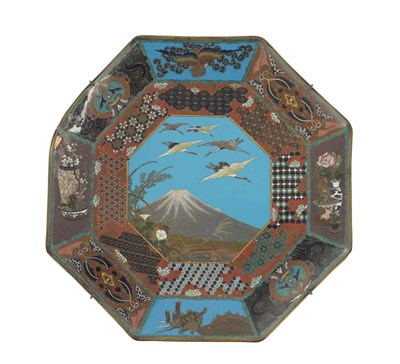 Lot 1707 - A JAPANESE MEIJI PERIOD CLOISONNE ENAMEL OCTAGONAL DISH