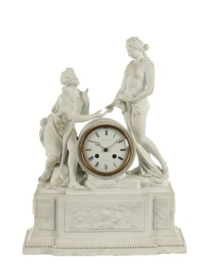 Lot 1236 - A 19TH CENTURY FRENCH NIDERVILLER BISQUE PORCELAIN EIGHT-DAY MANTEL CLOCK
