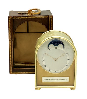 Lot 1447 - JUMP, LONDON. A RARE AND FINE LATE 19TH CENTURY ENGLISH SILVER MOUNTED SHAGREEN HUMPBACK FUSEE CARRIAGE CLOCK