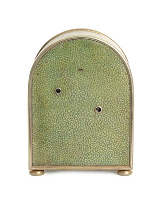 Lot 1447 - JUMP, LONDON. A RARE AND FINE LATE 19TH CENTURY ENGLISH SILVER MOUNTED SHAGREEN HUMPBACK FUSEE CARRIAGE CLOCK