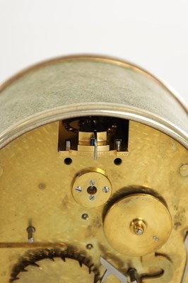 Lot 1447 - JUMP, LONDON. A RARE AND FINE LATE 19TH CENTURY ENGLISH SILVER MOUNTED SHAGREEN HUMPBACK FUSEE CARRIAGE CLOCK