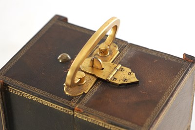 Lot 1447 - JUMP, LONDON. A RARE AND FINE LATE 19TH CENTURY ENGLISH SILVER MOUNTED SHAGREEN HUMPBACK FUSEE CARRIAGE CLOCK