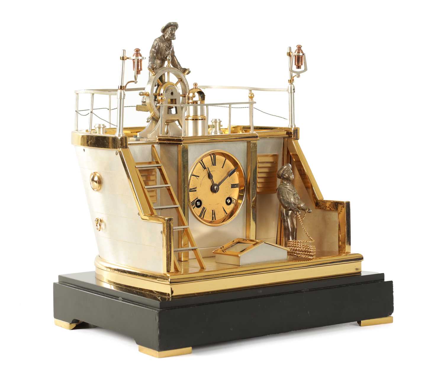 Lot 1263 - GUILMET, PARIS. A LATE 19TH CENTURY FRENCH INDUSTRIAL AUTOMATION "HELMSMAN" TABLE CLOCK