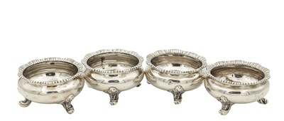 Lot 138 - A SET OF FOUR EARLY 19TH CENTURY SILVER CRUET DISHES BY PAUL STORR