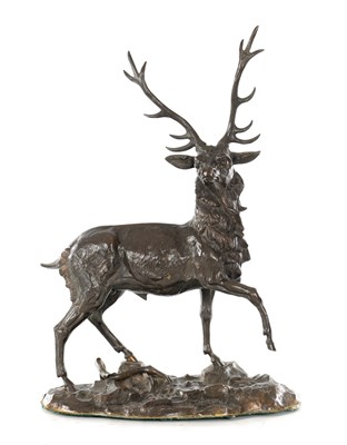 Lot 979 - A VICTORIAN BRONZE SCULPTURE OF A STAG