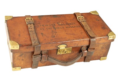 Lot 1016 - A LARGE 19TH CENTURY GOOD QUALITY LEATHER AND BRASS MOUNTED CARTRIDGE CASE