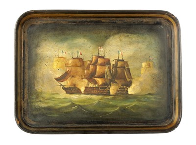 Lot 1040 - AN EARLY 19TH CENTURY PAPER MACHE TRAY BY JENNENS & BETTRIDGE
