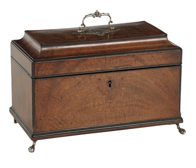 Lot 780 - A SILVER MOUNTED GEORGE III MAHOGANY TEA CADDY