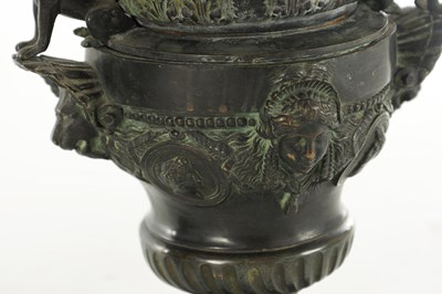 Lot 1062 - A PAIR OF 19TH CENTURY BRONZE REGENCY STYLE URNS